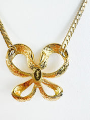 Vintage YSL Necklace, Yves Saint Laurent Ribbon Necklace Bow , YSL Pendant Necklace  Vintage , Gold Tone Necklace, Gift  for her