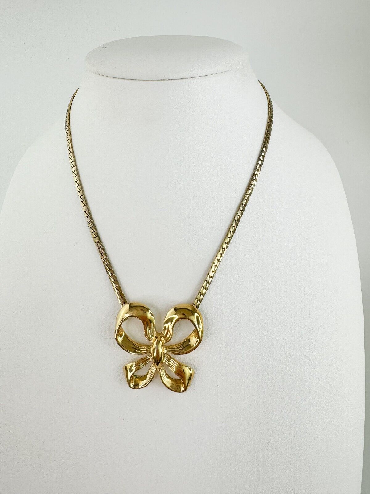 Vintage YSL Necklace, Yves Saint Laurent Ribbon Necklace Bow , YSL Pendant Necklace  Vintage , Gold Tone Necklace, Gift  for her