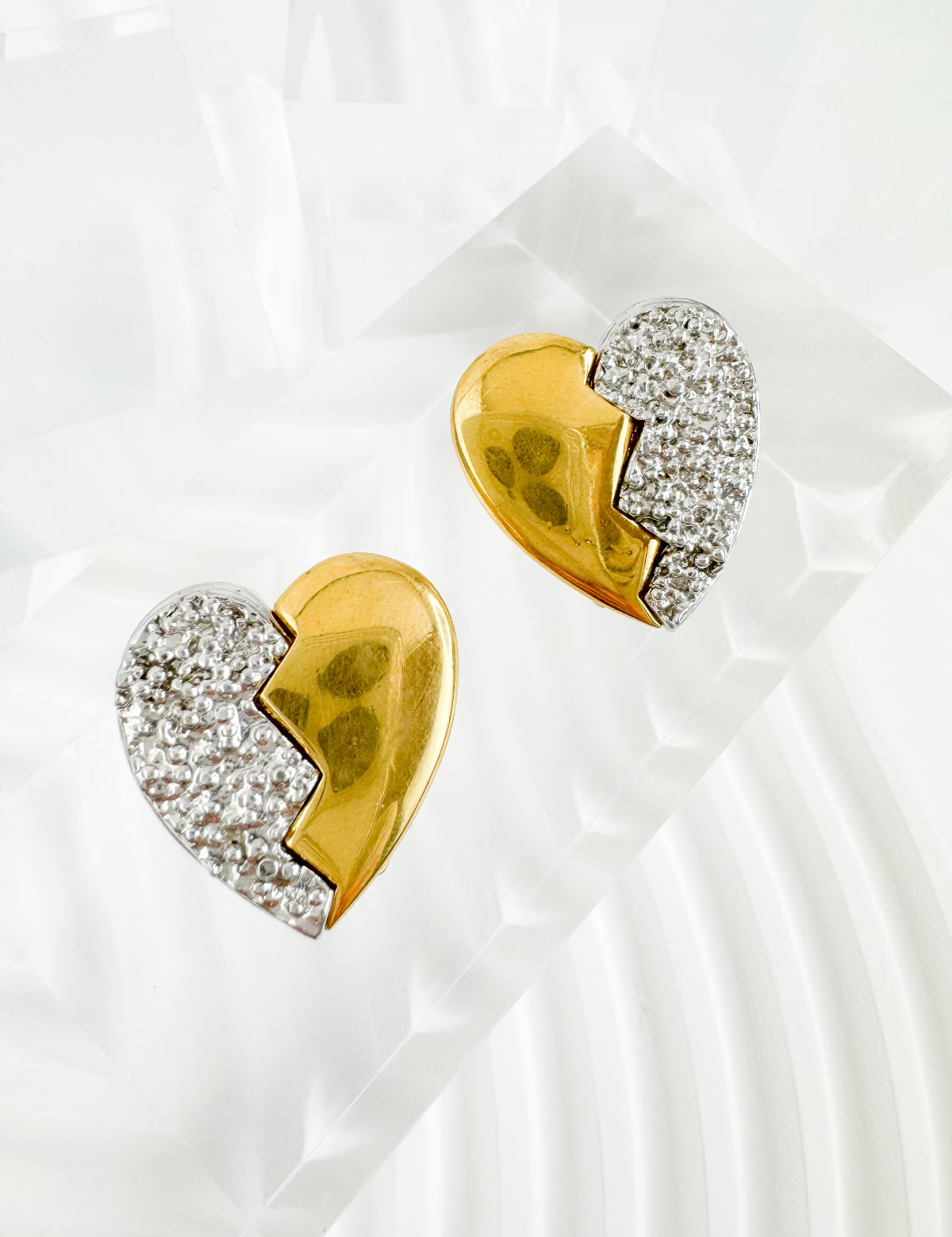 YSL Yves Saint Laurent Earrings Broken Heart, Beautiful Gold & Silver Broken Heart Earrings, Swarovski Crystals, Vintage Earrings Gold