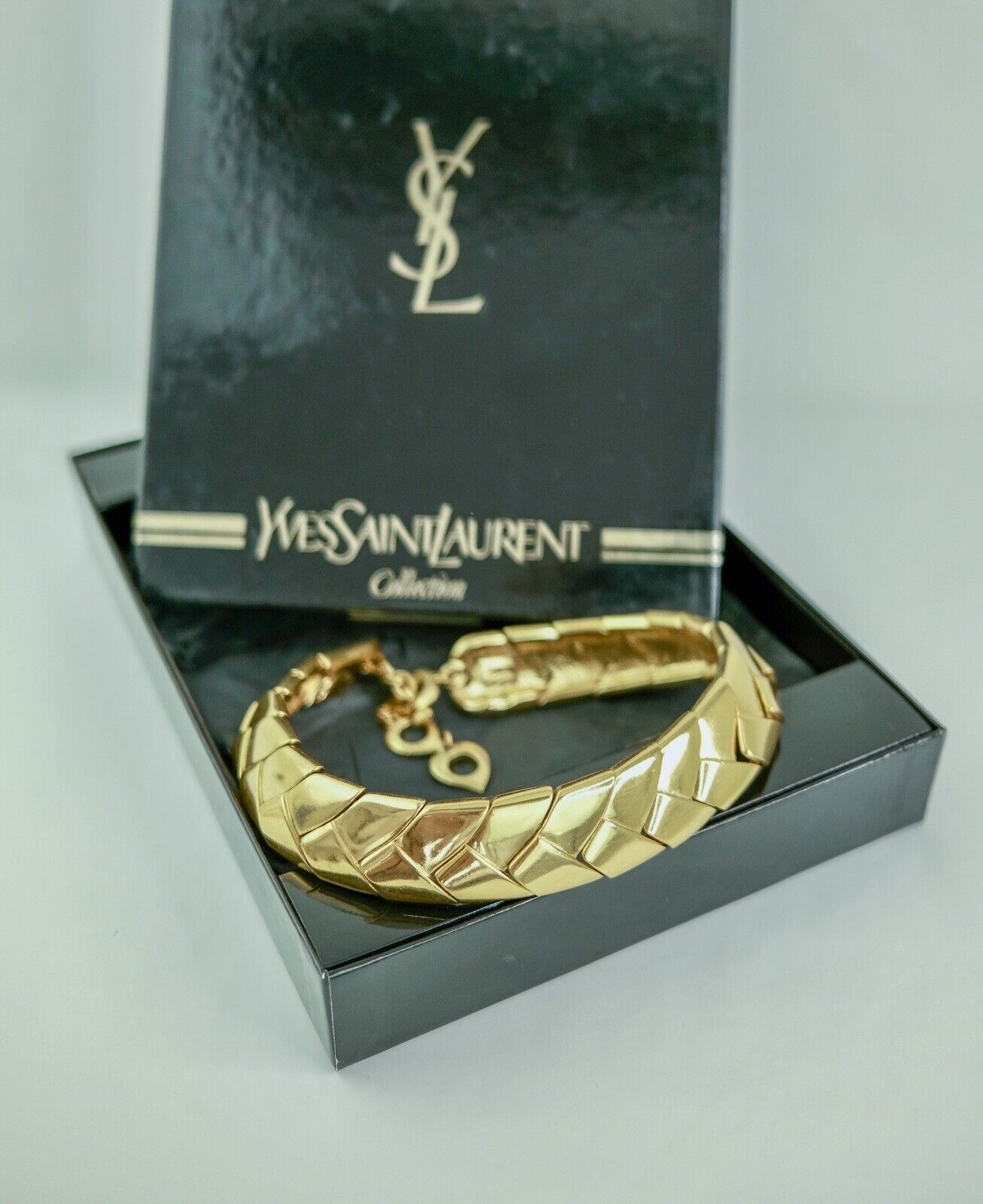Vintage YSL Yves Saint Laurent Necklace, Choker Gold Vintage, Toggle Charm Choker Gold Filled Necklace Made in France Gift for mom, unisex