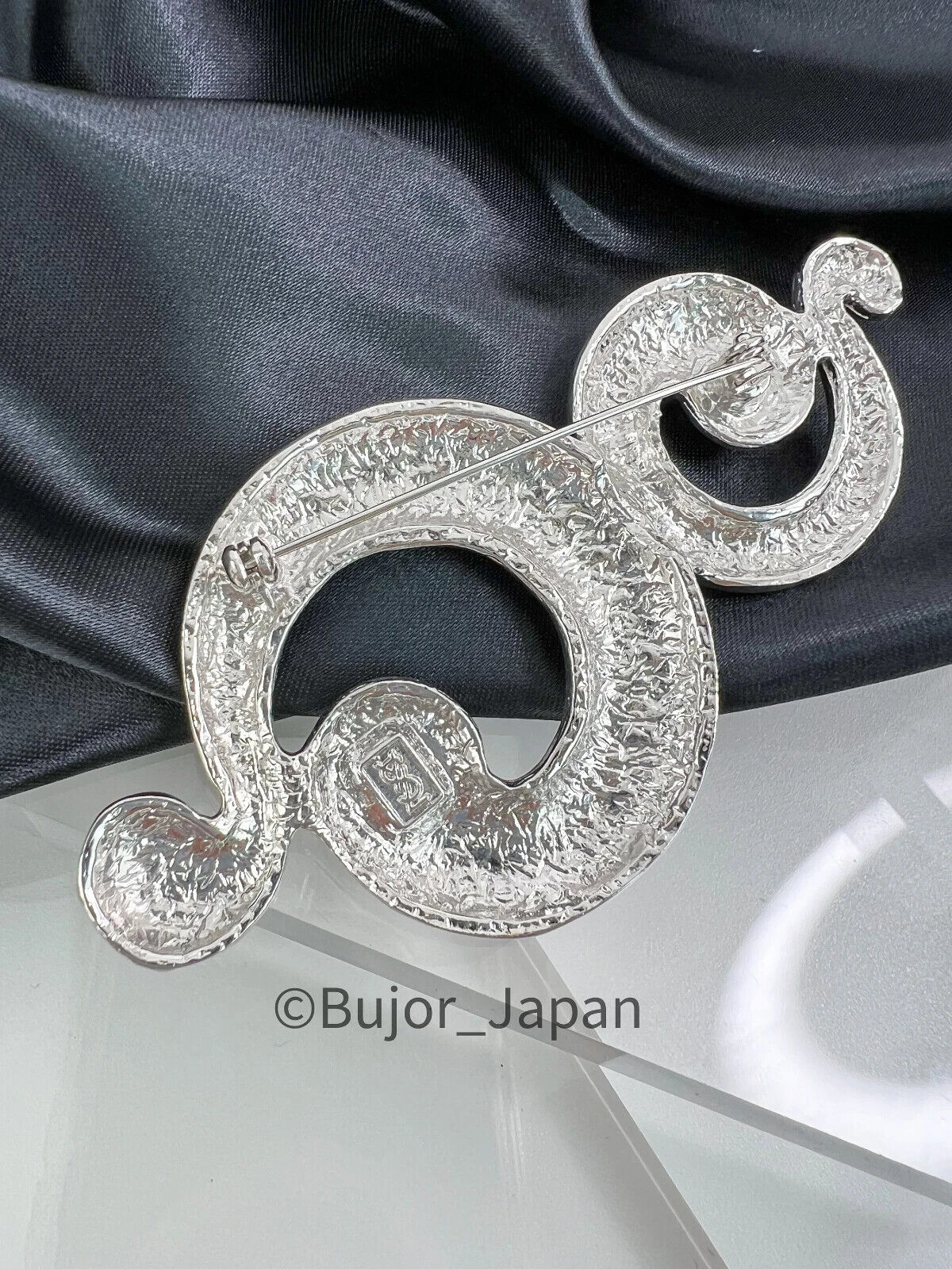 Vintage YSL Brooch, Yves Saint Laurent Pin, Silver Tone Coil Spiral Brooch Pin, Gift for him, Brooch Unisex, Brooch Large, Best Friend Gift