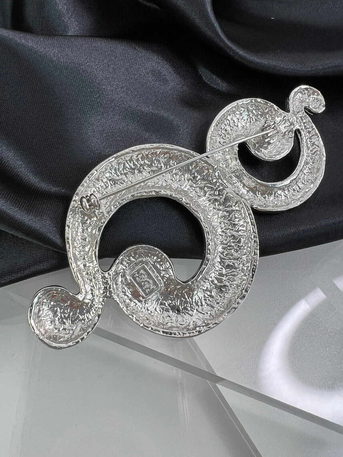 YSL Yves Saint Laurent Vintage Massive Silver Tone Coil Spiral Brooch Pin