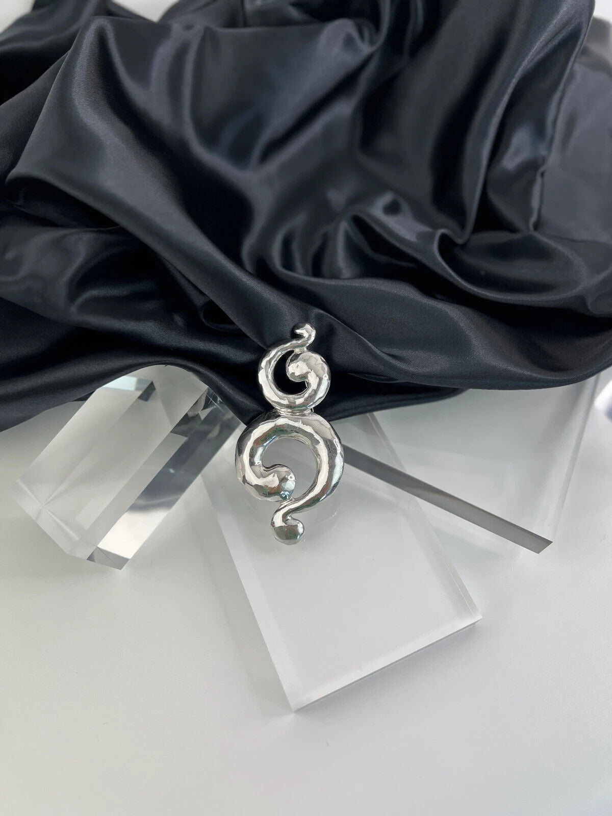 YSL Yves Saint Laurent Vintage Massive Silver Tone Coil Spiral Brooch Pin