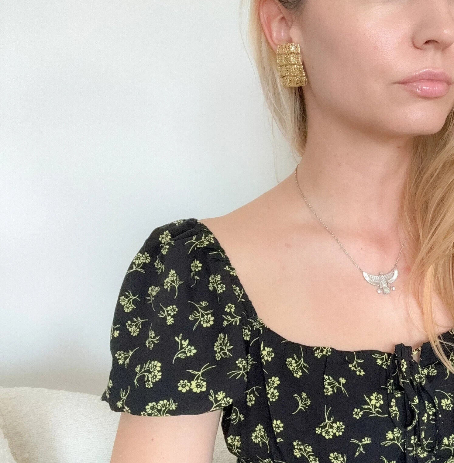 Vintage YSL Yves Saint Laurent Earrings Gold Tone Croc Hammered texture