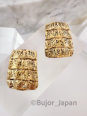 Vintage YSL Yves Saint Laurent Earrings, Gold Tone Croc Earrings, Bridal earrings, Clip-on Earrings, Earrings large gold, Gift for her