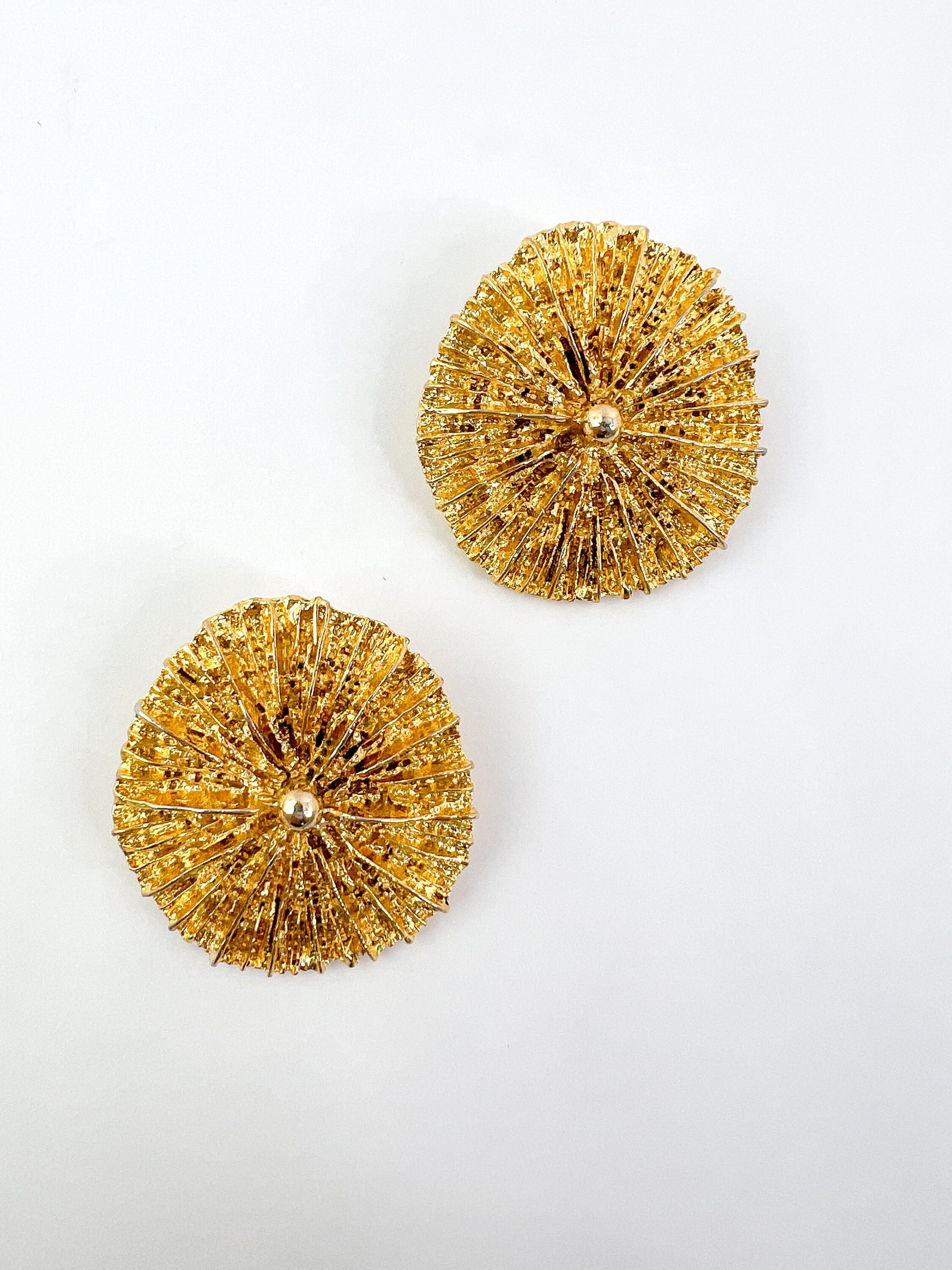 Vintage YSL Earrings, Yves Saint Laurent  Shell Clip-On Earrings ,Gold Tone Earrings, YSL Sea Urchin earrings , unique earrings ,YSL jewelry