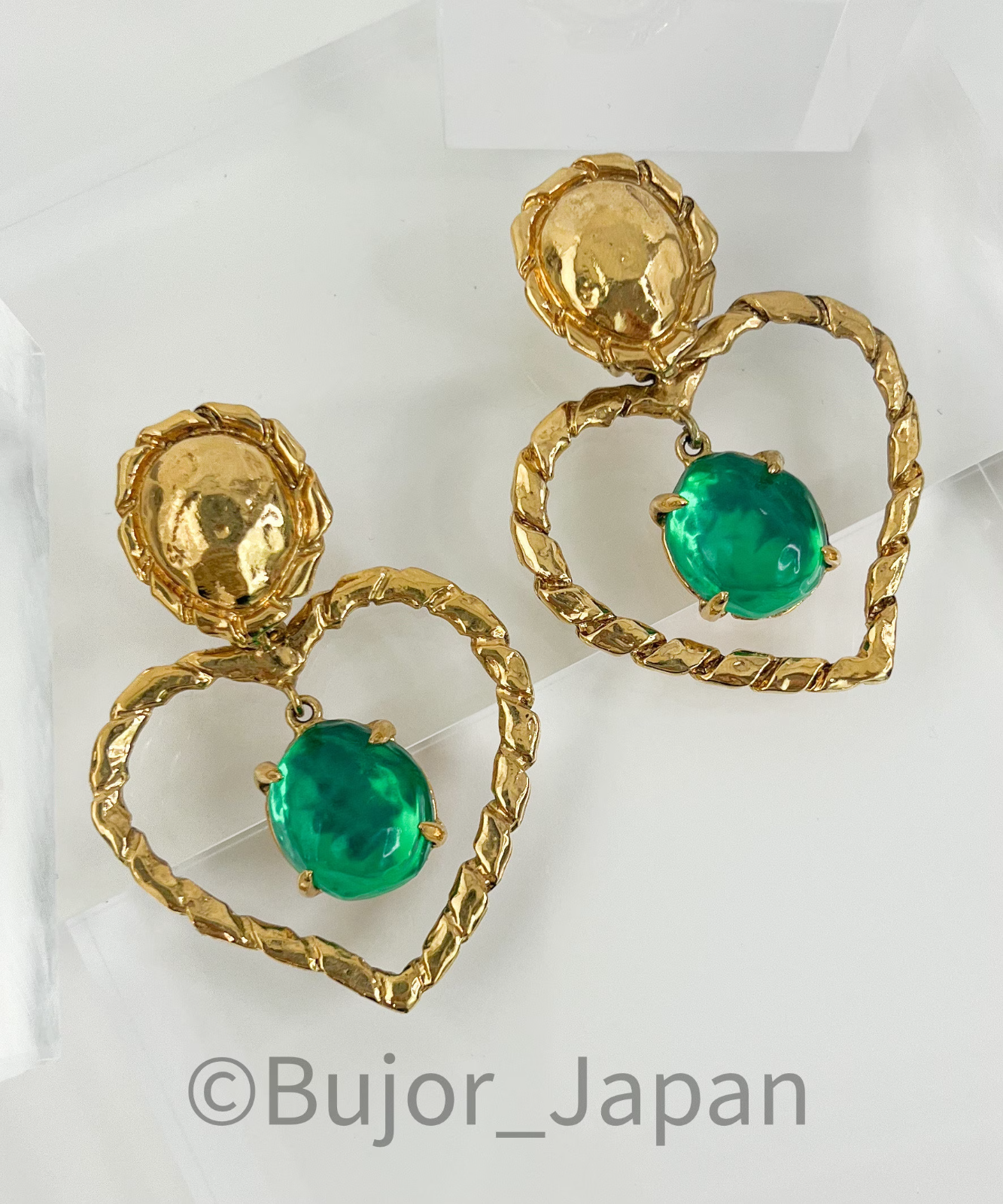 Vintage YSL Yves Saint Laurent Earrings, YSL Robert Goossens Earrings, Openwork Heart Earrings, Emerald earrings , Bridal Dangling Earrings