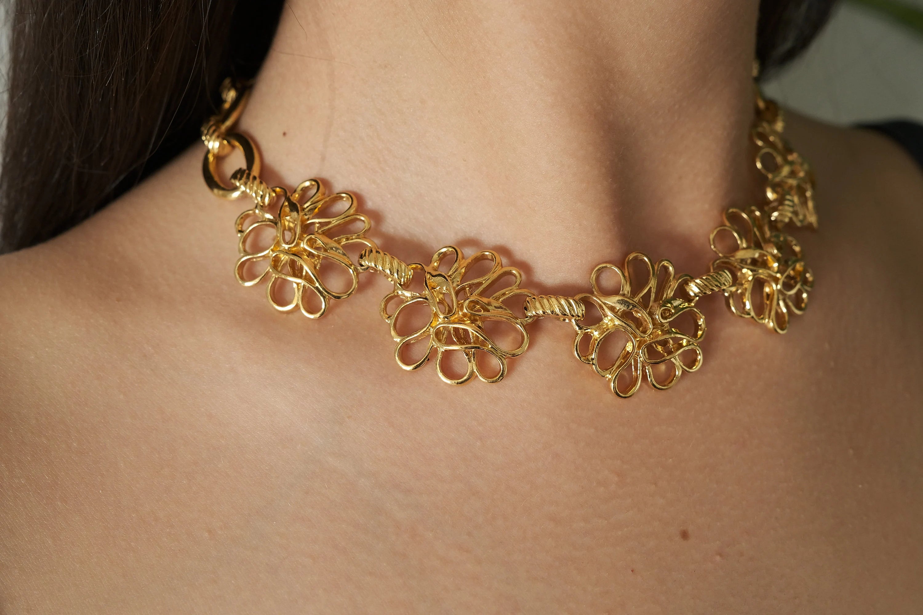 Vintage Yves Saint Laurent Necklace flower Ysl choker Yves Saint Laurent,  Gold Tone Necklace, Necklace Charms, Made in France, Gift for her