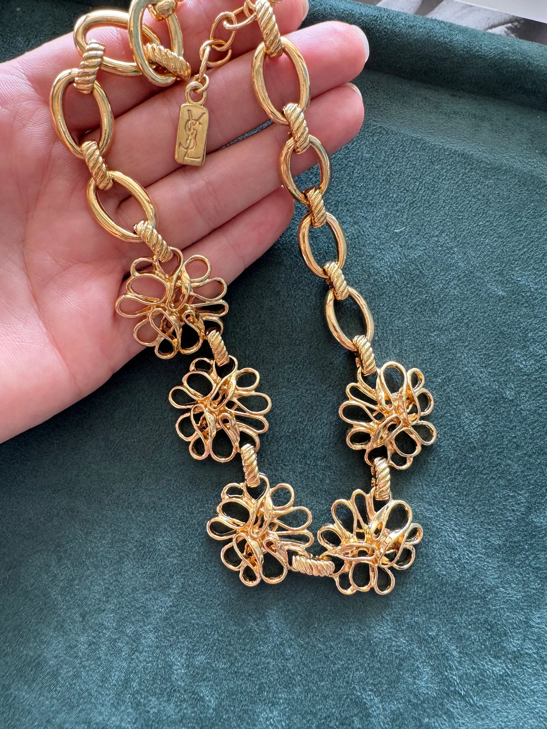 Vintage Yves Saint Laurent Necklace flower Ysl choker Yves Saint Laurent,  Gold Tone Necklace, Necklace Charms, Made in France, Gift for her