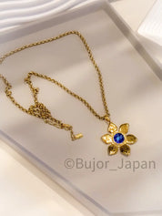 YSL Necklace, Yves Saint Laurent Vintage Necklace, Gold Tone Flower necklace, Sapphire necklace Floral Pendant Glass Opera Necklace Vintage