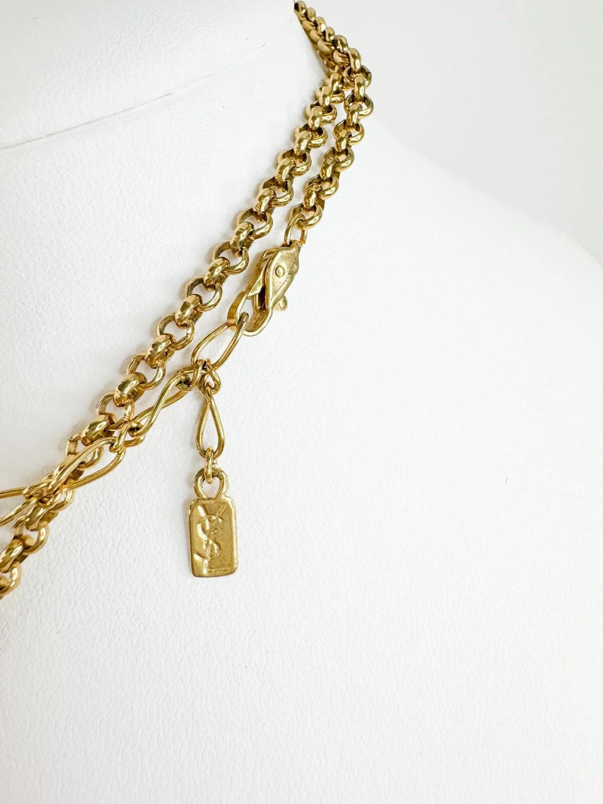 YSL Necklace, Yves Saint Laurent Vintage Necklace, Gold Tone Flower necklace, Sapphire necklace Floral Pendant Glass Opera Necklace Vintage