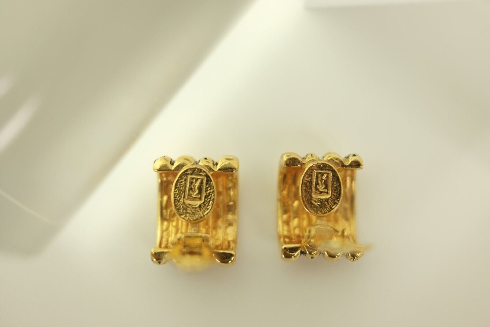 Vintage YSL Yves Saint Laurent Earrings, Gold Tone rectangle  Earrings,YSL hoop Earrings , Clip-on Earrings, Earrings large gold