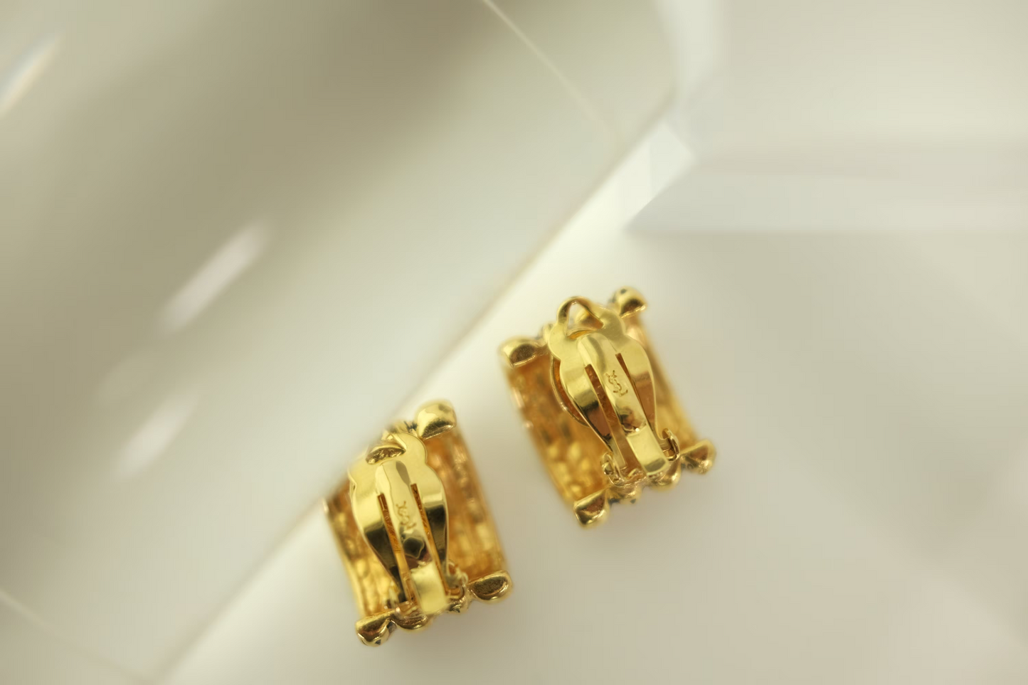 Vintage YSL Yves Saint Laurent Earrings, Gold Tone rectangle  Earrings,YSL hoop Earrings , Clip-on Earrings, Earrings large gold
