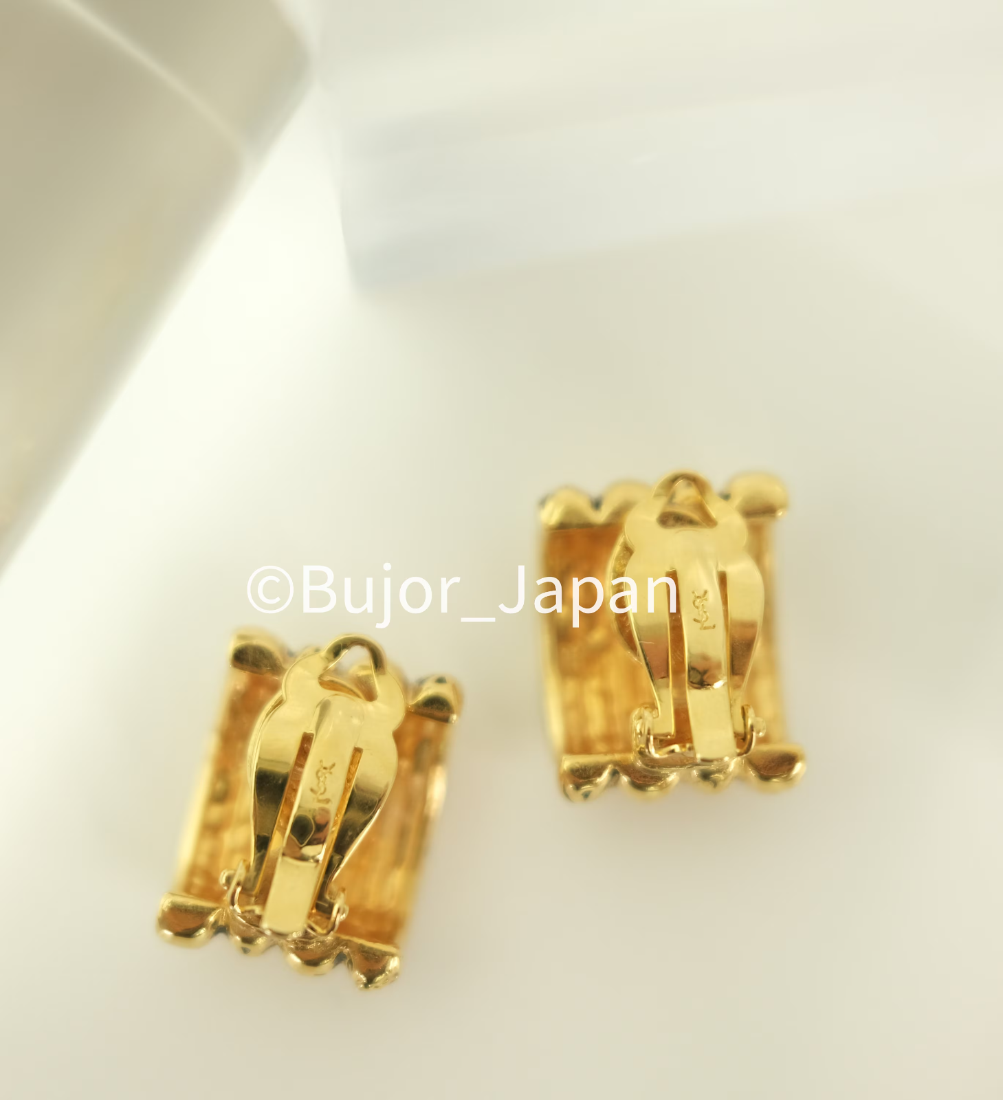 Vintage YSL Yves Saint Laurent Earrings, Gold Tone rectangle  Earrings,YSL hoop Earrings , Clip-on Earrings, Earrings large gold