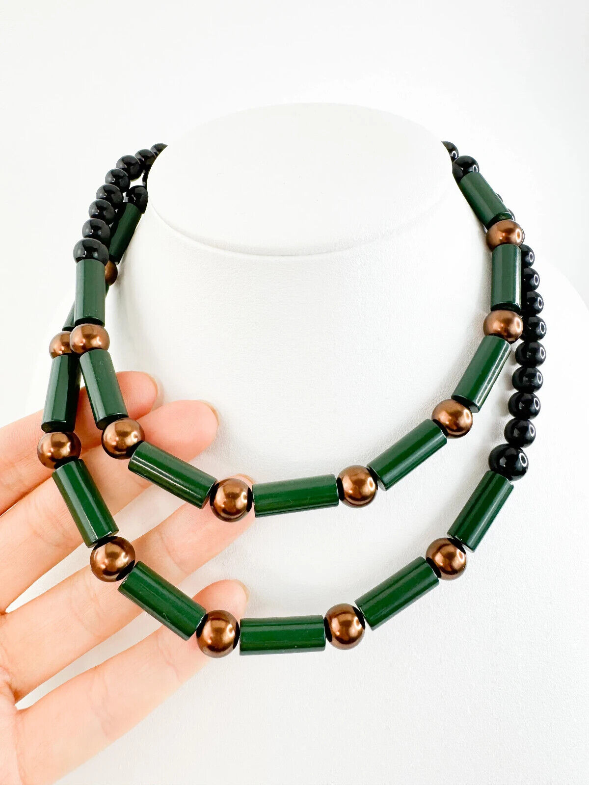 Vintage YSL Yves Saint Laurent Necklace, Beaded Necklace, Emerald Green Long Necklace, Jewelry for Women, Necklace Large, Gift for Mom