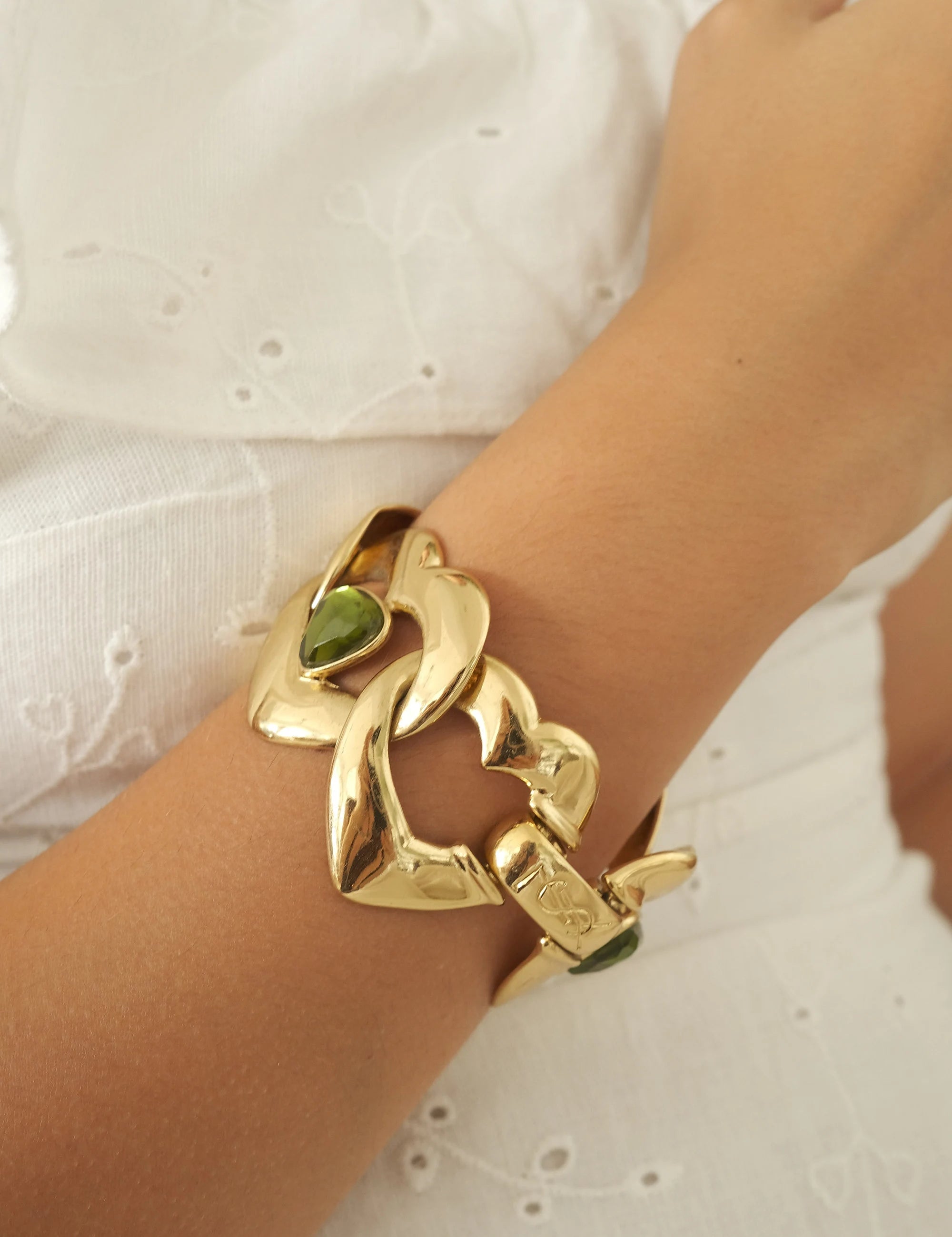 Vintage YSL Yves Saint Laurent Vintage Gold Tone Bracelet Heart Link, Charm Bracelet Gold, Bridal bracelet, Statement bracelet, gift for her