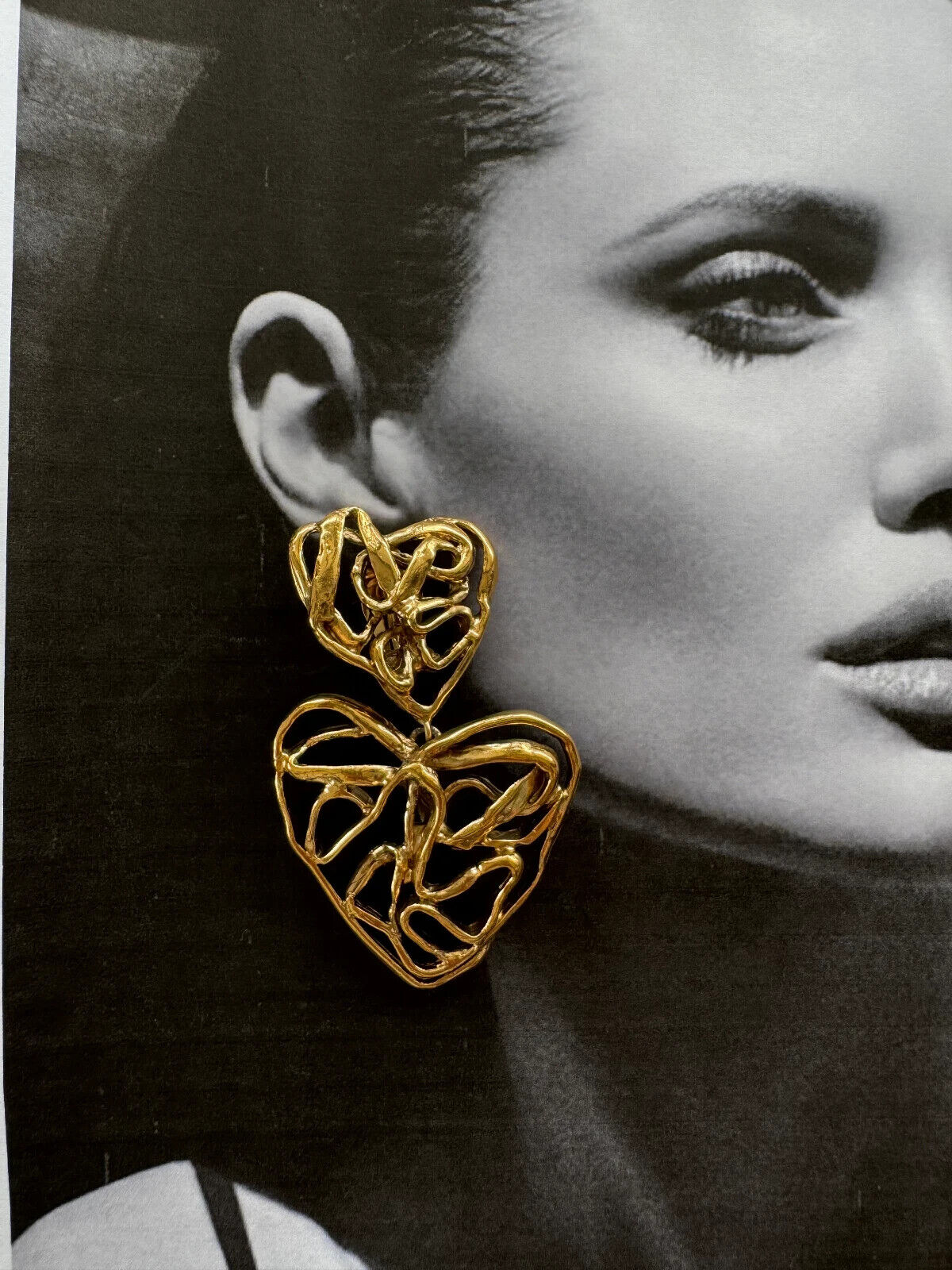 Vintage YSL Yves Saint Laurent Earrings, Made in France, Gold Tone Earrings, Openwork Dangle Earrings, Heart  Earrings, Jewelry for Women