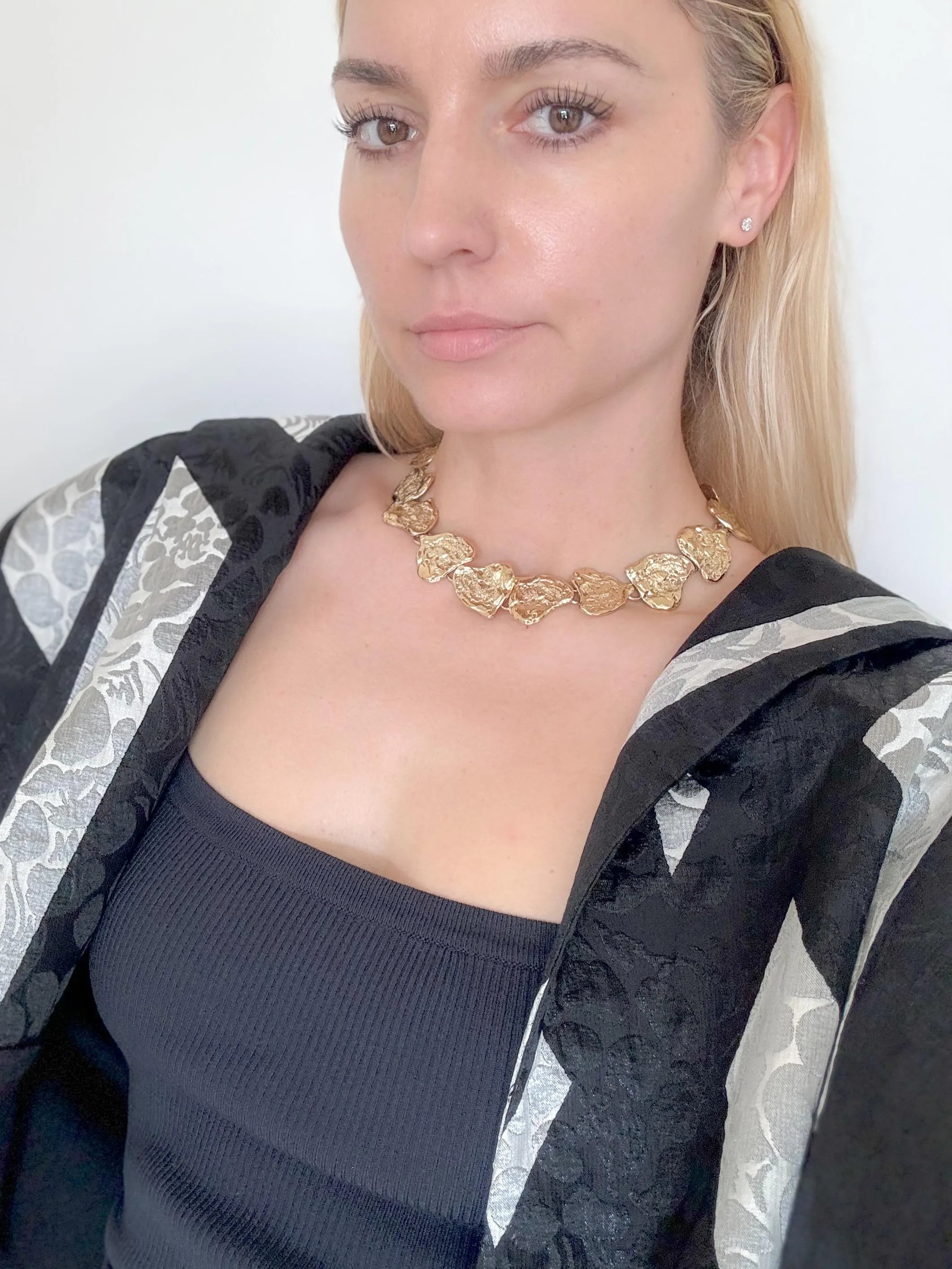 Vintage YSL Yves Saint Laurent Necklace, Heart Charm Link Necklace, Made in France, Bridal jewelry, Choker Necklace Gold, Gift for her