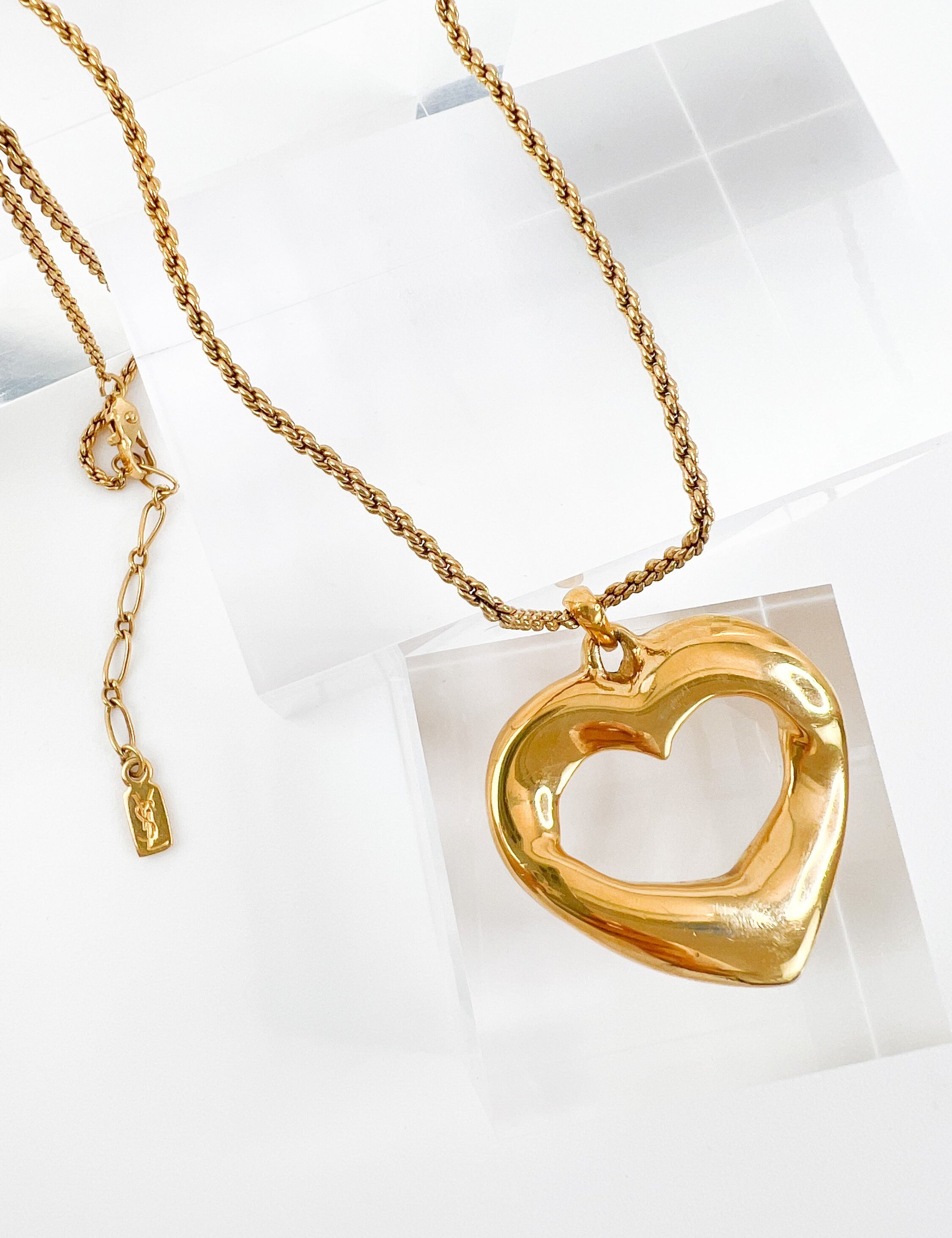 Vintage YSL Yves Saint Laurent Necklace, Pendant Necklace Gold, Openwork Heart Necklace, Vintage Necklace Gold, Jewelry for Women