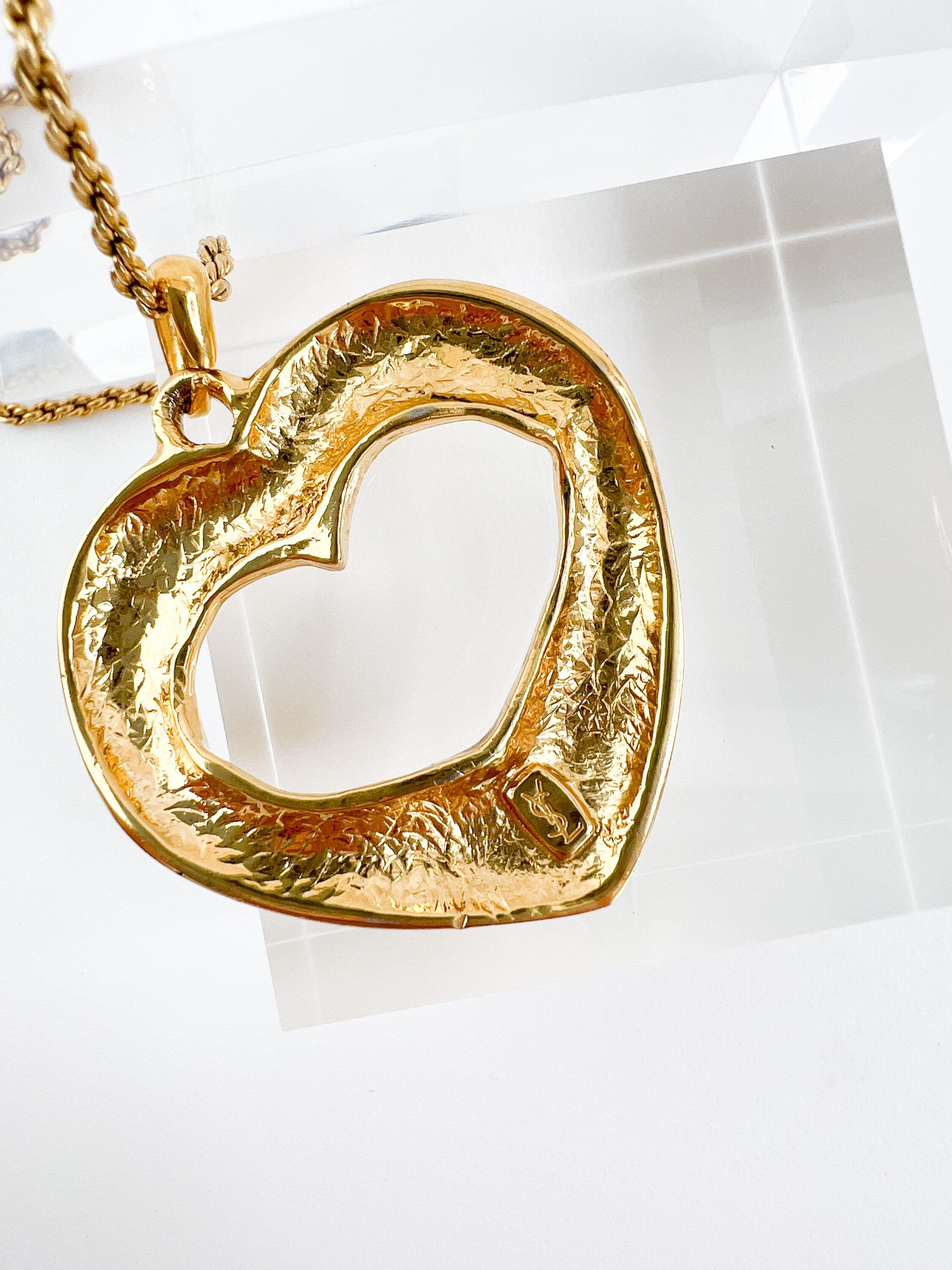 Vintage YSL Yves Saint Laurent Necklace, Pendant Necklace Gold, Openwork Heart Necklace, Vintage Necklace Gold, Jewelry for Women