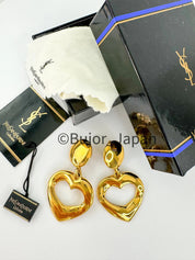 Yves Saint Laurent Heart Earrings  1990’s YSL Earrings Vintage Gold Tone Heart Openwork Earrings, Earrings Large, YSL Original Box Cards