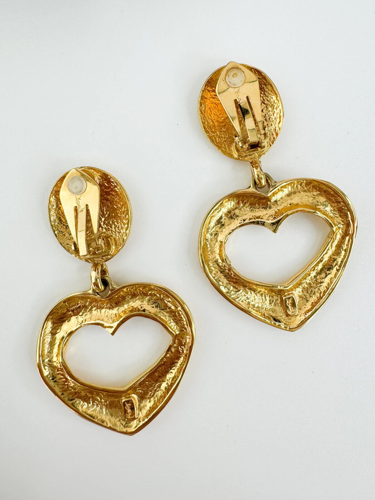 Yves Saint Laurent Heart Earrings  1990’s YSL Earrings Vintage Gold Tone Heart Openwork Earrings, Earrings Large, YSL Original Box Cards