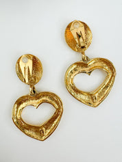Yves Saint Laurent Heart Earrings  1990’s YSL Earrings Vintage Gold Tone Heart Openwork Earrings, Earrings Large, YSL Original Box Cards