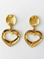 Yves Saint Laurent Heart Earrings  1990’s YSL Earrings Vintage Gold Tone Heart Openwork Earrings, Earrings Large, YSL Original Box Cards