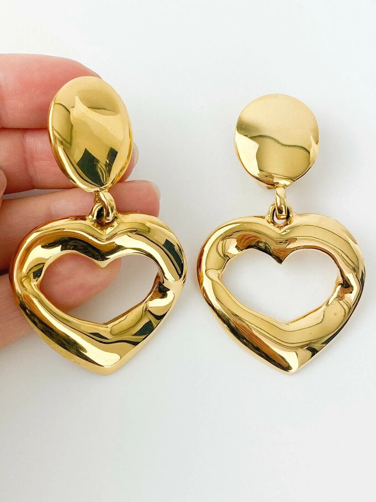 Yves Saint Laurent Heart Earrings  1990’s YSL Earrings Vintage Gold Tone Heart Openwork Earrings, Earrings Large, YSL Original Box Cards