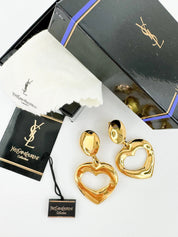 Yves Saint Laurent Heart Earrings  1990’s YSL Earrings Vintage Gold Tone Heart Openwork Earrings, Earrings Large, YSL Original Box Cards