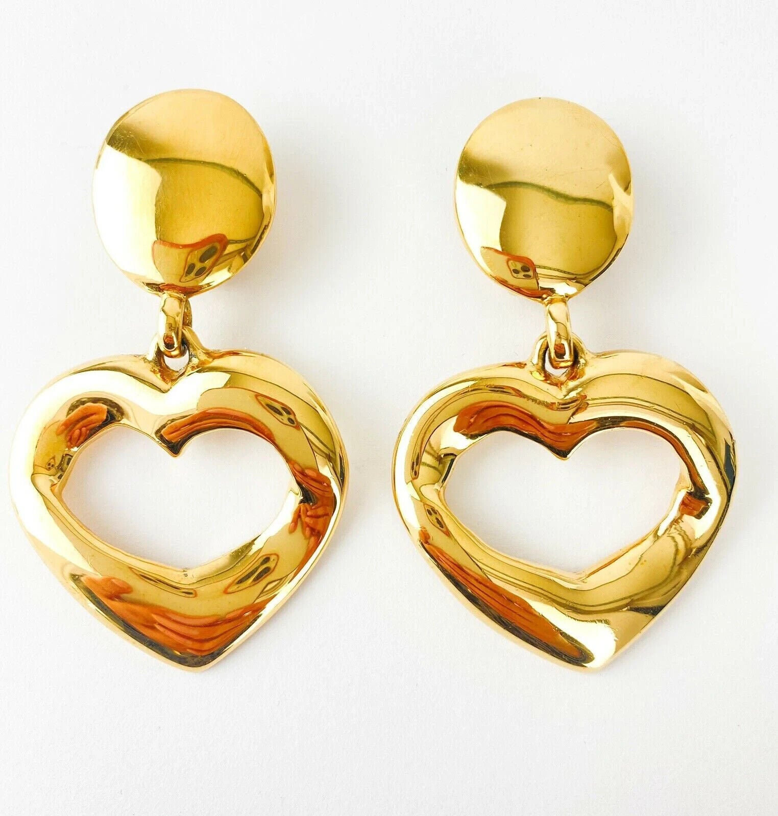 Yves Saint Laurent Heart Earrings  1990’s YSL Earrings Vintage Gold Tone Heart Openwork Earrings, Earrings Large, YSL Original Box Cards