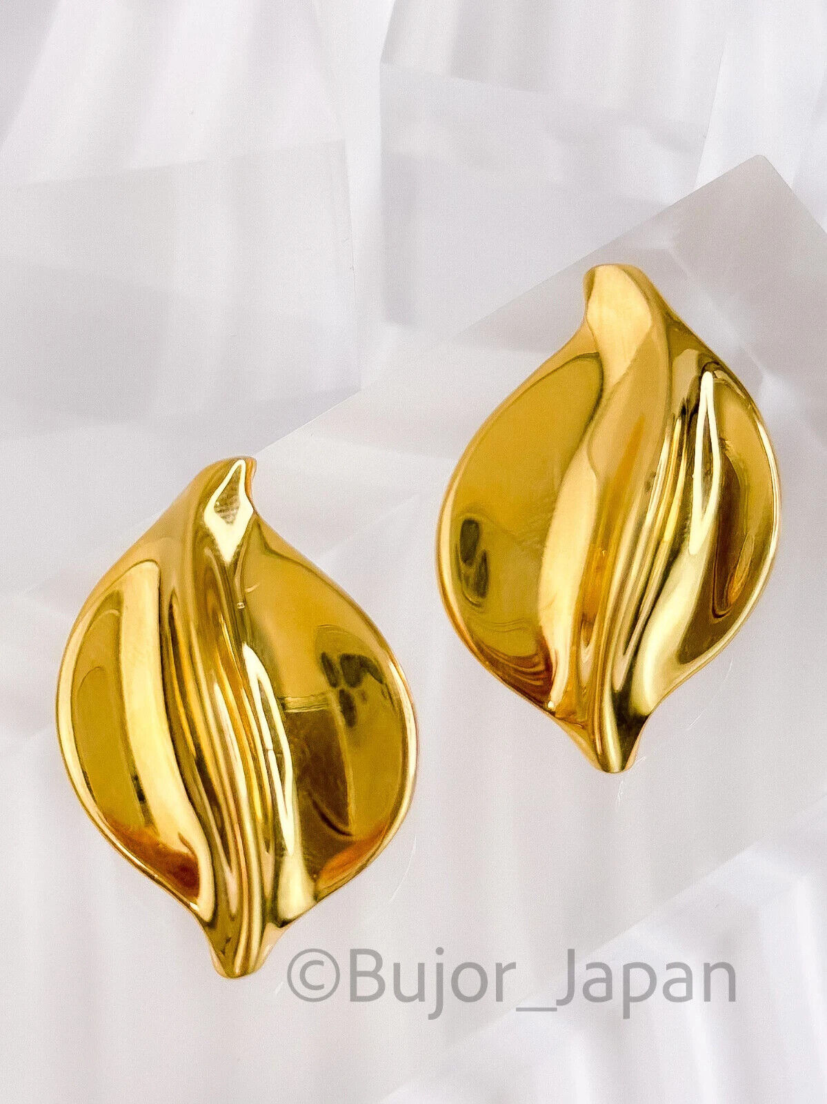 Vintage YSL Yves Saint Laurent Earrings, Gold Tone leaf Earrings, Bridal earrings, Clip-on Earrings, Earrings large gold, Gift for her