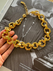 Authentic YSL Yves Saint Laurent Gold Tone Massive Chunky Chain Vintage Choker Necklace, Unisex necklace choker, Chain Necklace Gold