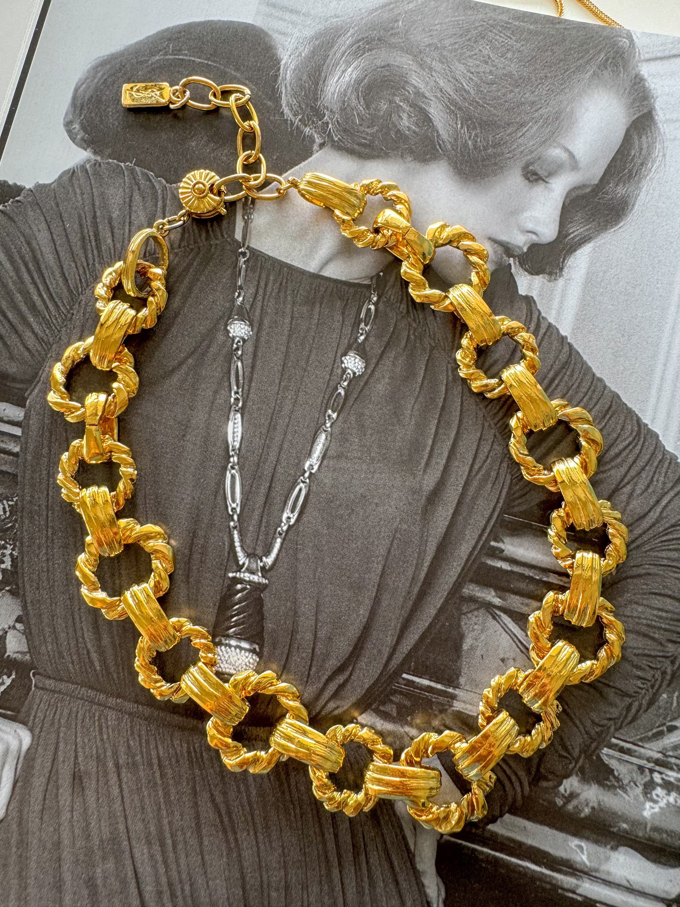 Authentic YSL Yves Saint Laurent Gold Tone Massive Chunky Chain Vintage Choker Necklace, Unisex necklace choker, Chain Necklace Gold