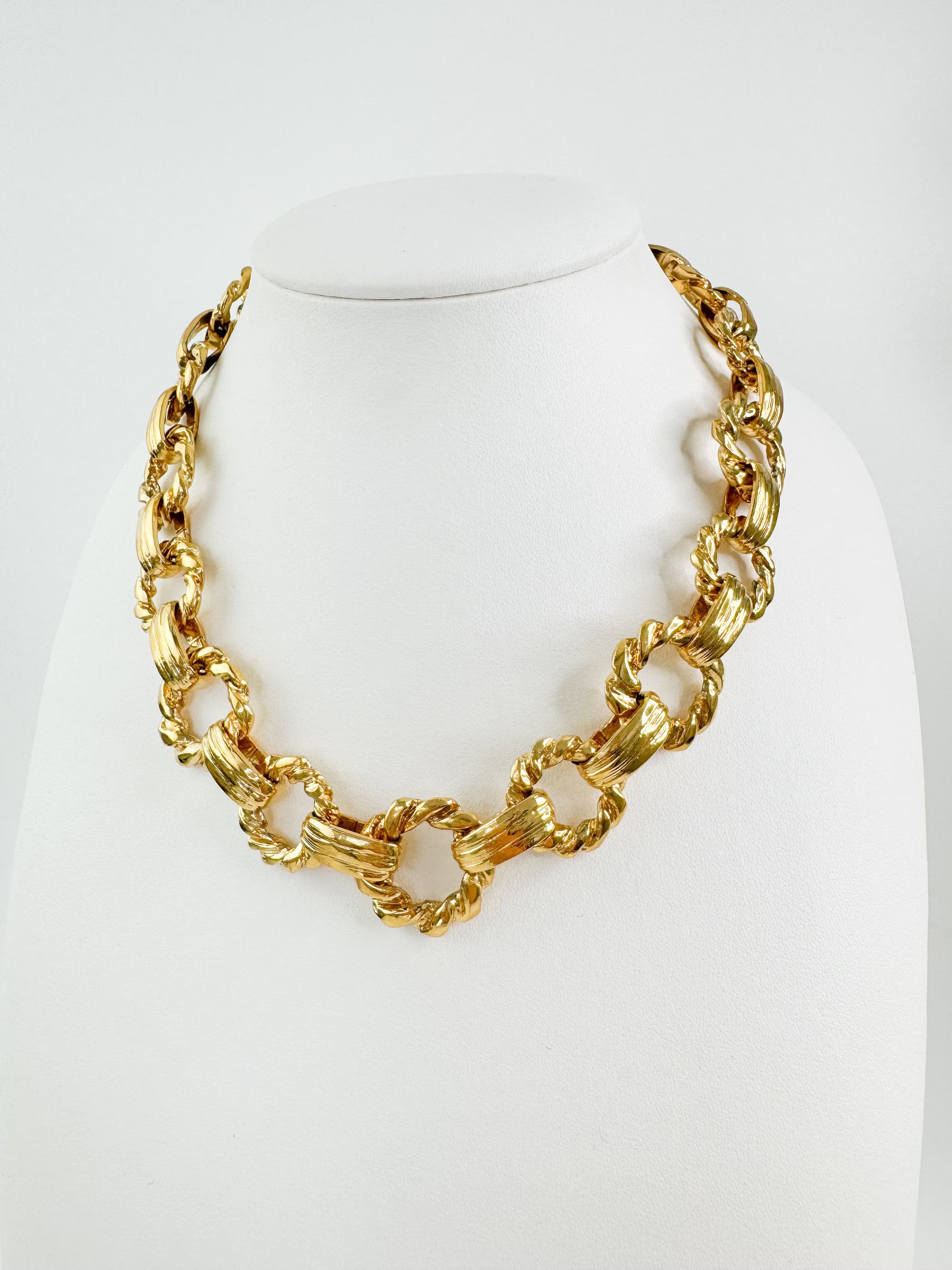 Authentic YSL Yves Saint Laurent Gold Tone Massive Chunky Chain Vintage Choker Necklace, Unisex necklace choker, Chain Necklace Gold