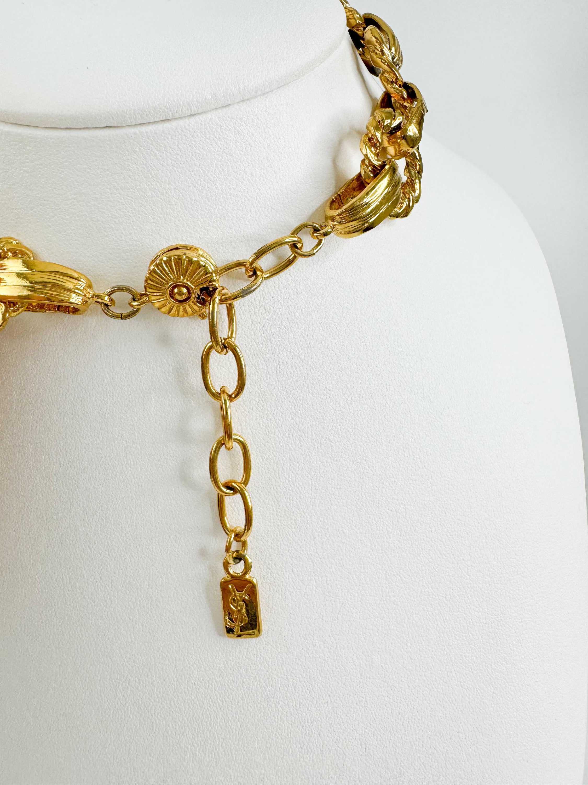 Authentic YSL Yves Saint Laurent Gold Tone Massive Chunky Chain Vintage Choker Necklace, Unisex necklace choker, Chain Necklace Gold