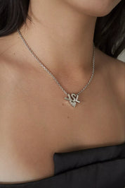 Yves Saint Laurent Silver YSL Vintage Necklace, Logo Heart Rhinestone Pendant Necklace Vintage Necklace, Dainty Necklace, Gift for women