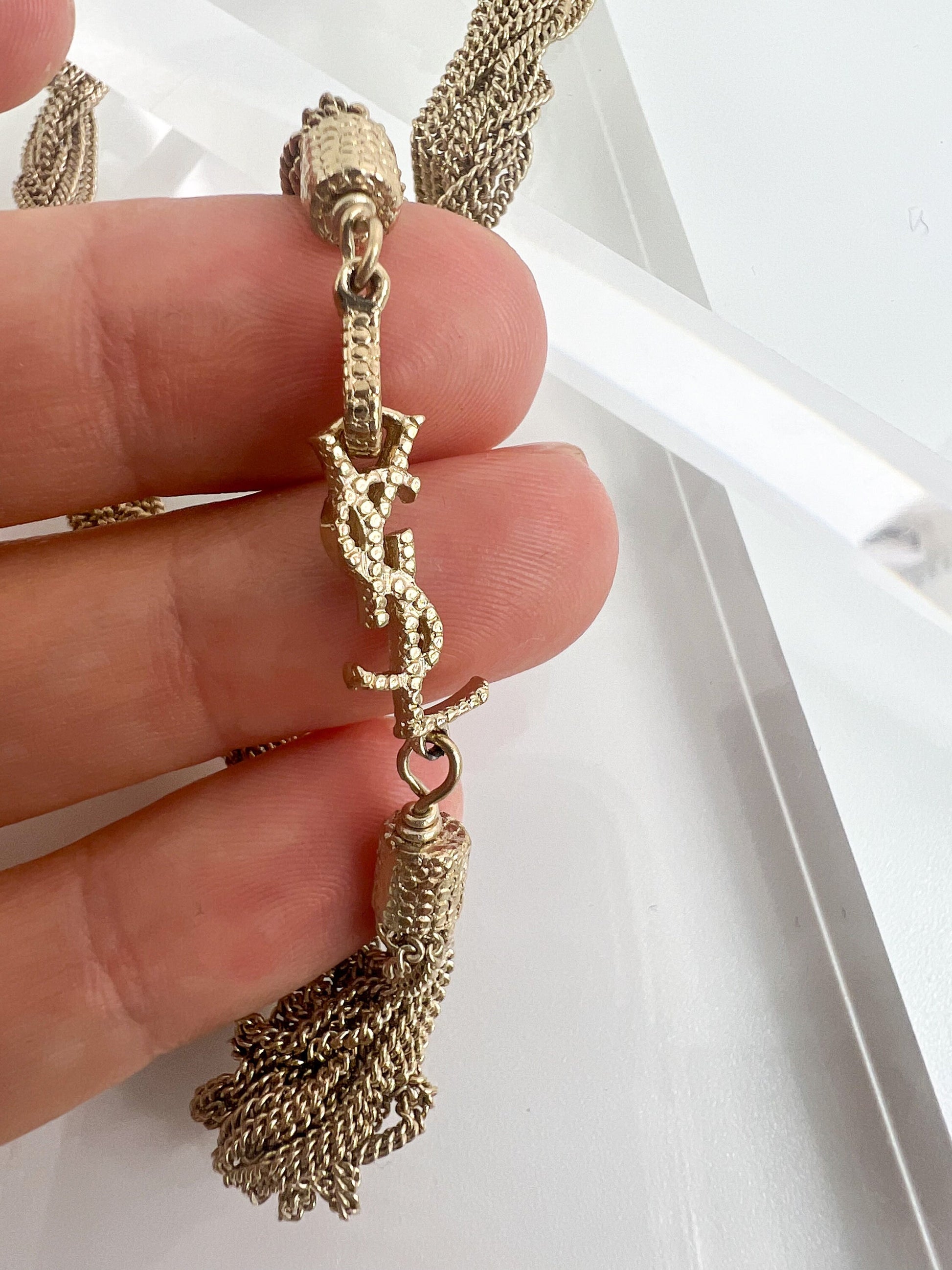 Vintage YSL Logo Necklace Gold, Yves Saint Laurent Necklace, Choker necklace Gold, necklace multi strand, Dainty Necklace, Charm Necklace
