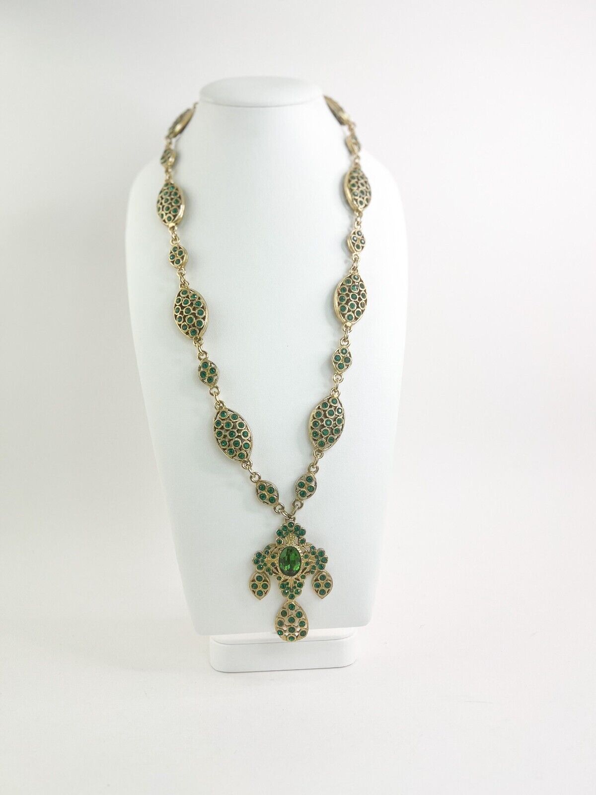 Yves Saint Laurent Necklace, Vintage YSL Necklace, Emerald green long Necklace, costume necklace, Necklace cross, Bridal Necklace