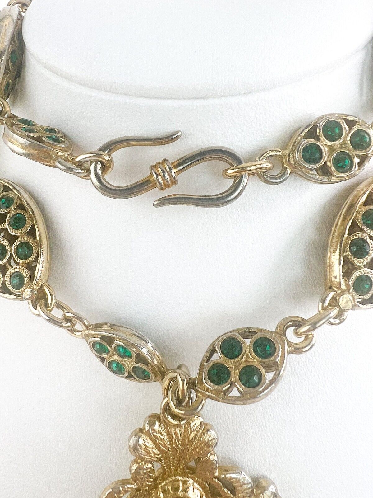 Yves Saint Laurent Necklace, Vintage YSL Necklace, Emerald green long Necklace, costume necklace, Necklace cross, Bridal Necklace