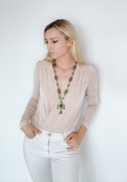 Yves Saint Laurent Necklace, Vintage YSL Necklace, Emerald green long Necklace, costume necklace, Necklace cross, Bridal Necklace