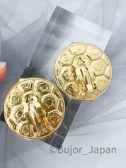 YSL Yves Saint Laurent Medal Earrings Round black &amp; Gold Tone Vintage