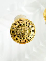 YSL Earrings. Yves Saint Laurent Earrings Gold, Script Logo Gold Tone Medallion Earrings Vintage, Women Jewelry, Minimalist Earrings