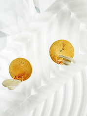 YSL Earrings. Yves Saint Laurent Earrings Gold, Script Logo Gold Tone Medallion Earrings Vintage, Women Jewelry, Minimalist Earrings