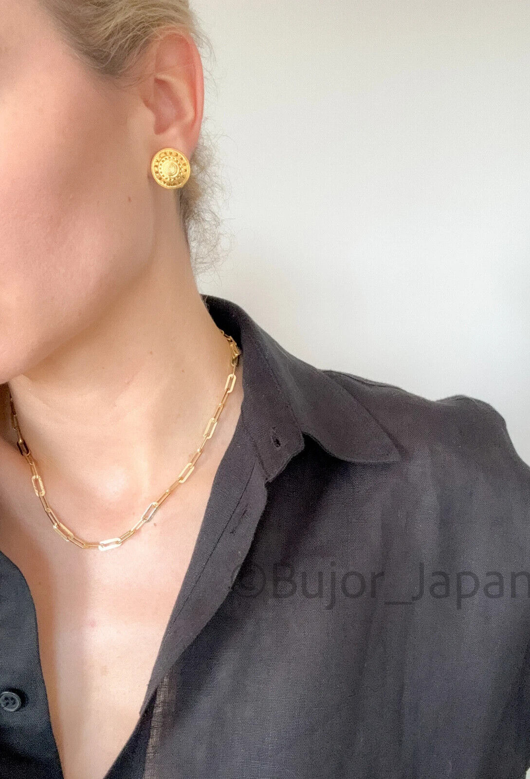 YSL Earrings. Yves Saint Laurent Earrings Gold, Script Logo Gold Tone Medallion Earrings Vintage, Women Jewelry, Minimalist Earrings