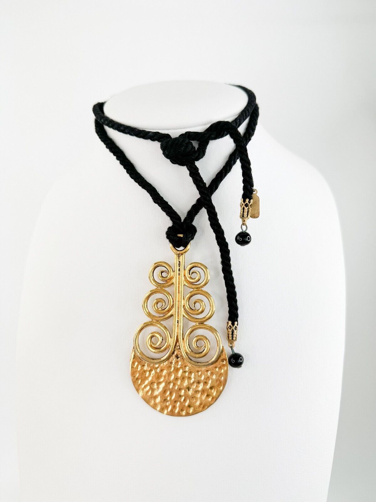 Vintage  Yves Saint Laurent Necklace, YSL gold massive Pendant Necklace, Y2k Black Cord Necklace, Vintage Jewelry gold, Jewelry necklace