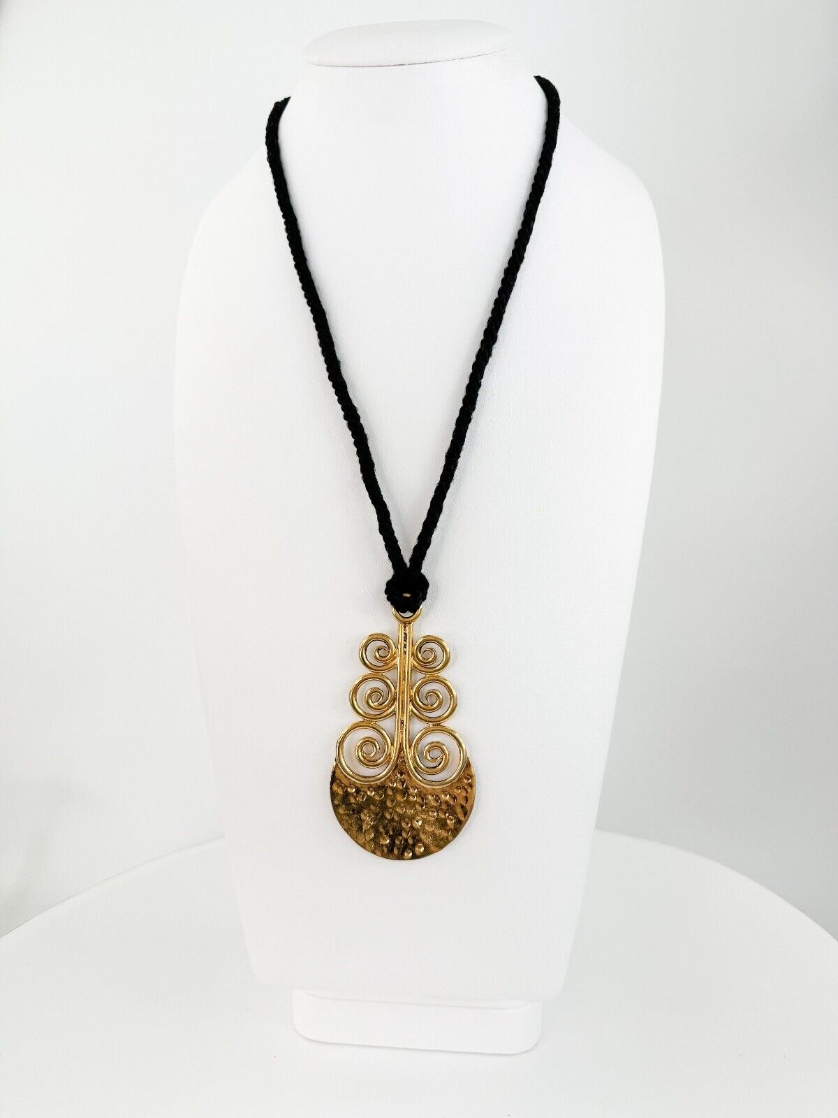Vintage  Yves Saint Laurent Necklace, YSL gold massive Pendant Necklace, Y2k Black Cord Necklace, Vintage Jewelry gold, Jewelry necklace