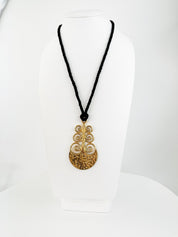 Vintage  Yves Saint Laurent Necklace, YSL gold massive Pendant Necklace, Y2k Black Cord Necklace, Vintage Jewelry gold, Jewelry necklace