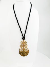 Vintage  Yves Saint Laurent Necklace, YSL gold massive Pendant Necklace, Y2k Black Cord Necklace, Vintage Jewelry gold, Jewelry necklace