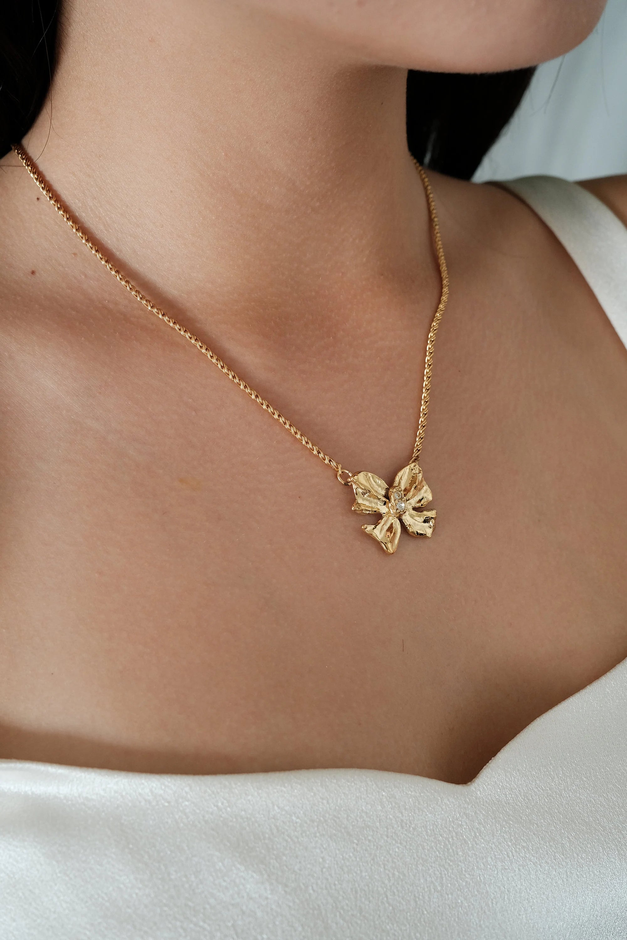 Vintage YSL Necklace, Yves Saint Laurent Ribbon Necklace Bow , YSL Pendant Necklace  Vintage Rhinestone, Gold Tone Necklace, Gift  for her